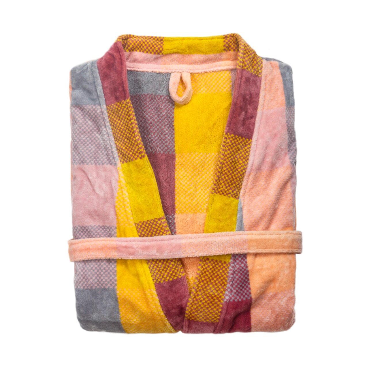 Contemporary Home Living Yellow and Pink Geometric Bath Robe with Tailored Collar - Large